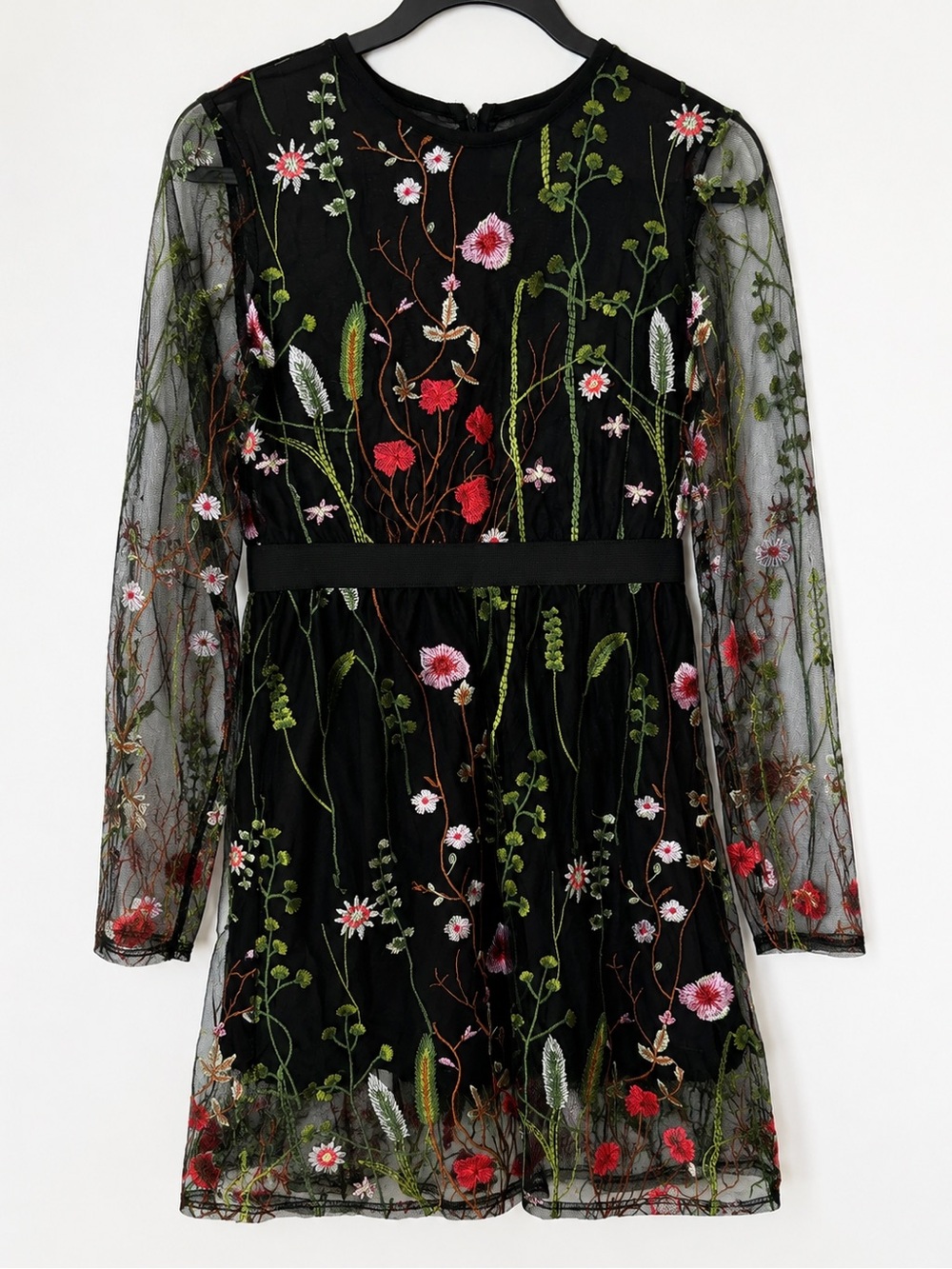 14. Embroidered Floral Black Mesh Dress